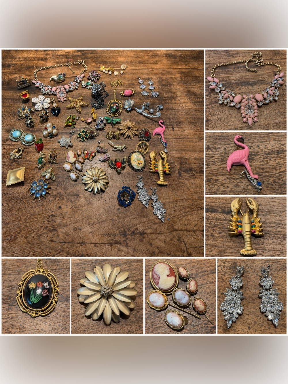 Vintage Costume Jewelry Lot Rhinestone Brooches Earrings Necklaces
